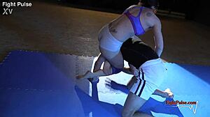 Real mixed wrestling contrasts femdom and maledom in intense fight pulse domination.