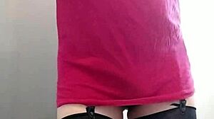 Whoa, that shemale's cumming hard on her dildo