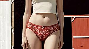 lingerie models posing on the farm with cute panties