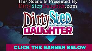 Pretty blonde stepdaughter seduces stepdad for tight petite teen blowjob cumshot fucking on sofa with old and young 18+ daddy play!