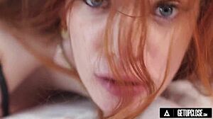 Adorable redhead erin everheart slips into lingerie for close-up passionate cowgirl ride on big cock.