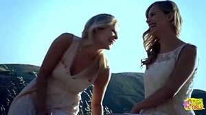 summer breeze got these two lesbian friends with small tits and big clits so horny they kissed and licked puffy nipples outdoors