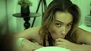 Sexy brunette does striptease with blowjob handjob and tight pussy creampie in nylon.