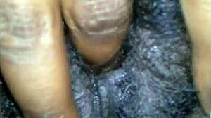 Ebony jessica grabbit teases hairy pussy with rabbit toy in fingering masturbation session