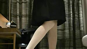 Tranny femboy jerks off in black dress with huge cumshot!