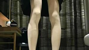 Tranny femboy jerks off in black dress with huge cumshot!