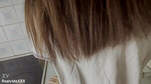 He wakes up with a stiff cock pressing hard since early morning in the kitchen. Finally he grabs his brunette girlfriend from behind for doggystyle pov sex with cum on ass.