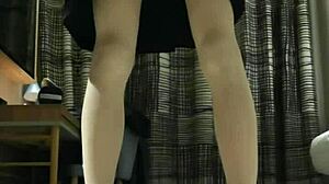 Tranny femboy jerks off in black dress with huge cumshot!