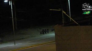 Amateur couple gets caught by beach security camera during outdoor public flashing with big tits voyeur action