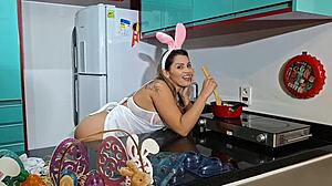 The Easter recipe features the bunny mom riding a big cock. She takes lots of carrot in athletic doggystyle with creampie.