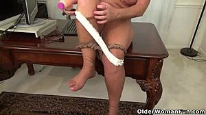 nyloned milf beth from usa, ready to dildo her wet pussy in pantyhose striptease?