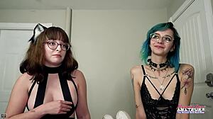 exotic coed friends inara and riri enjoy chatting about their favorite campus spots and shared hobbies together