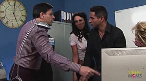 Ladies stripping naked for group sex in office