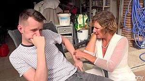 Milf rides cowgirl then gives blowjob outdoors with sam bourne. agedlove brings rough quickie sex and muff diving.