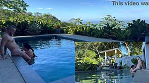 This exotic girlfriend hints at rough outdoor anal and blowjob by the pool in Costa Rica