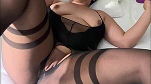 Sexy milf in stockings uses toy for dirty talk and intense squirting orgasm