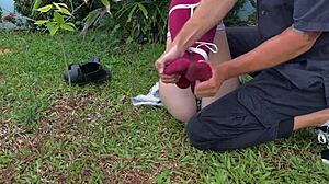 Why Not Caress Those Outdoor Dirty Socks On My Cute Blonde Teen Friend?