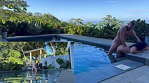 This exotic girlfriend hints at rough outdoor anal and blowjob by the pool in Costa Rica