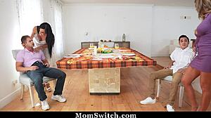 Curvy milfs Lolly Dames and Sandy Love come up with taboo orgy plan involving big ass big tits group sex to cheer up stepsons at Momswitch