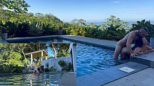 This exotic girlfriend hints at rough outdoor anal and blowjob by the pool in Costa Rica