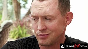 Steamy bisexual threesome features cute babe Aliya Brynn getting double penetration in doggystyle and deepthroat action