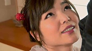 japanese girl gives lewd tongue handjob leading to creampie