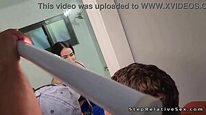 Stepsis and stepbro go HARDCORE FUCKING in cowgirl and blowjob behind the scenes.