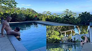 This exotic girlfriend hints at rough outdoor anal and blowjob by the pool in Costa Rica