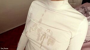 He takes his huge cock and rubs it all over my new sweater until he cums everywhere on it