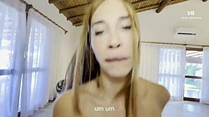 Naughty maid with athletic big ass and redhead long hair in homemade Latina roleplay drinks milk to the last drop in parody glamour.