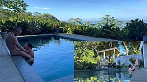 This exotic girlfriend hints at rough outdoor anal and blowjob by the pool in Costa Rica