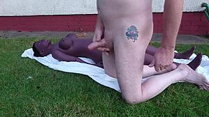 quick outdoor session contrasts chubby mature's small cock with real sex doll's tight holes in intriguing homemade fun