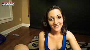 Skinny Coed Ryann Delivers Footjob and Twat Fingering
