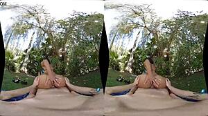 Milfvr features Jewels Jade with big ass and big tits in bikini blowjob pov sex outdoors no job too big.