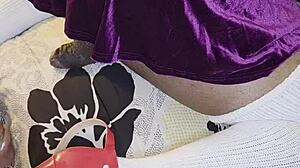 Ebony Wife In Costume Pegs Husband With Huge Dildo For Anal Humiliation Cum On Ass