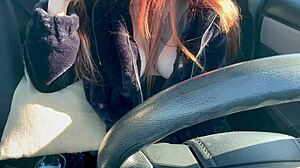 Italian MILF Artemisia Love contrasts solo car ride with flashing big tits and hard nipples in sunny outdoor fetish.