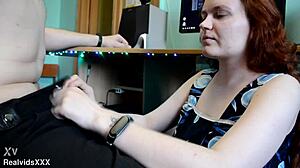 Redhead Wife Gives Cum in Mouth Blowjob to Husband at End of Day