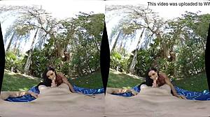 Milfvr features Jewels Jade with big ass and big tits in bikini blowjob pov sex outdoors no job too big.