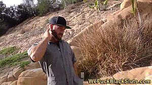 Chubby ebony whore with big tits hints at facial after blowjob