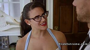 Tied up teen 18+ gets throat banged hard and ass caned in bizarre bondage group session!