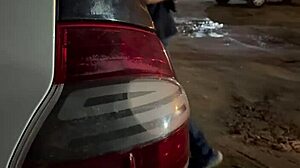 i love this exhibitionist flashing with my brazilian brunette wife in lingerie inside the car. we do anal assfucking doggystyle and cum in mouth while husband watches as cuckold.