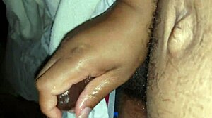 stroking my thick big black cock with intense handjob in ebony amateur session