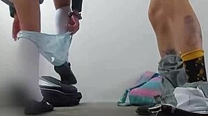 Amateur Mexican college students sneak into storage for sock-clad party sex session