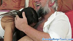 Teen 18+ rides cock cowgirl style after grandpa licks her pussy in foreplay