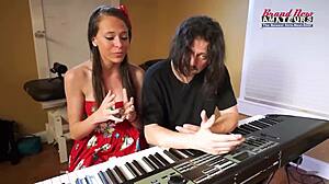 brunette coed cloe sucks cock then gets twat fucked deep with cumshot