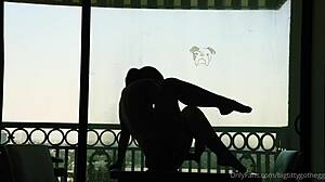 Oh yeah, watch me ride this dildo with my big tits bouncing, says the goth girl in solo play