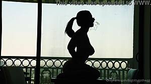 Oh yeah, watch me ride this dildo with my big tits bouncing, says the goth girl in solo play