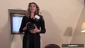 Pornstar Janet Alfano teases in secretary outfit with blonde hair and blue eyes. She gets her tight asshole stretched bareback by massive black cock in interracial anal fisting and gaping with cumshot facial.