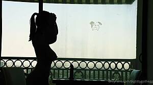 Oh yeah, watch me ride this dildo with my big tits bouncing, says the goth girl in solo play