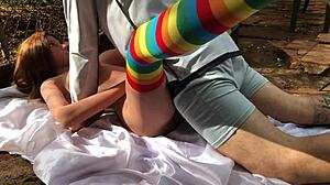 Intense anal pounding with my student using sex toy until I cum inside